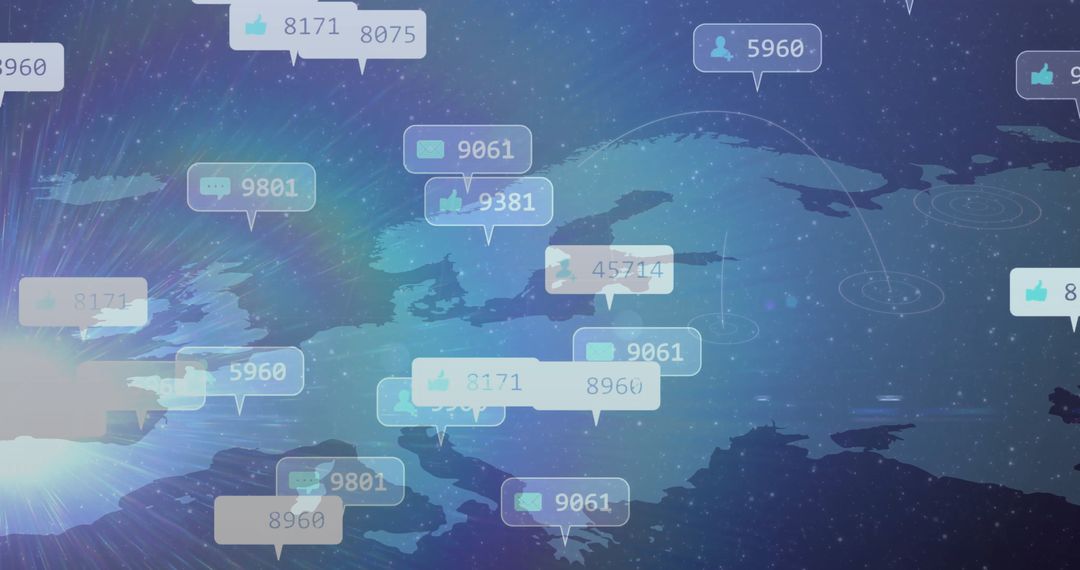 Futuristic World Map with Social Media Notifications