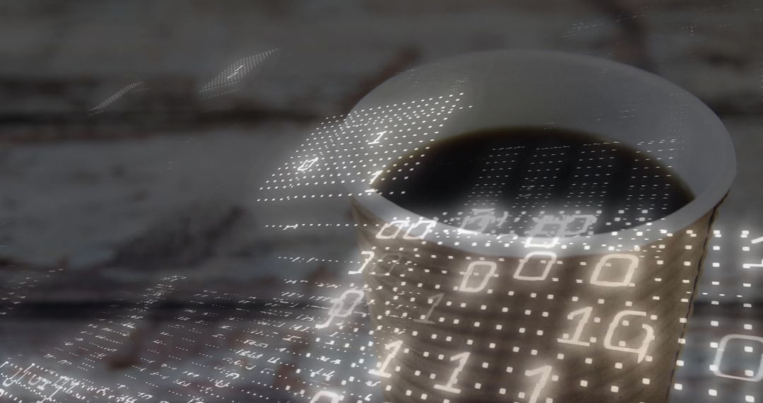 Digital Innovation in Coffee Culture with Binary Code Overlay