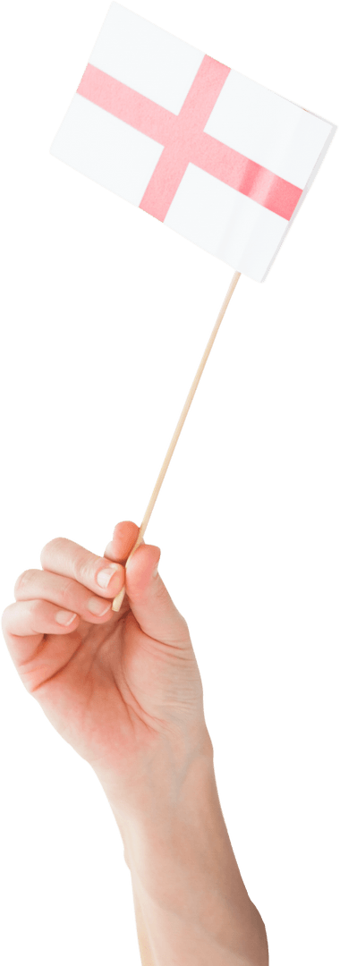 Hand Holding Miniature English Flag on Transparent Background