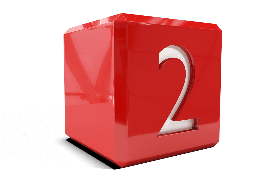 Red Cube with Number 2 Isolated on Transparent Background