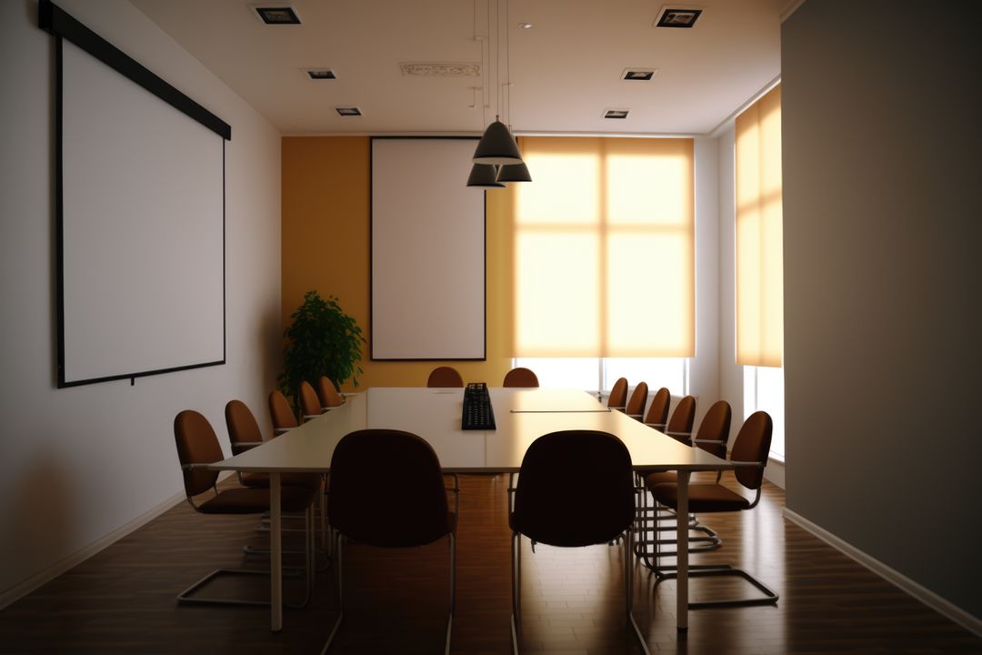 Modern Conference Room with Projector Screens and Long Table - Free Images, Stock Photos and Pictures on Pikwizard.com