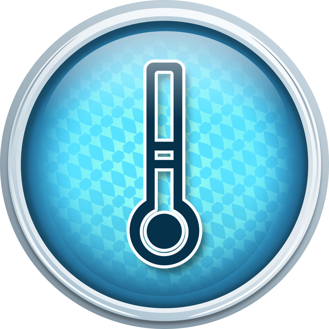 Transparent Icon of Thermometer on Blue Circular Background