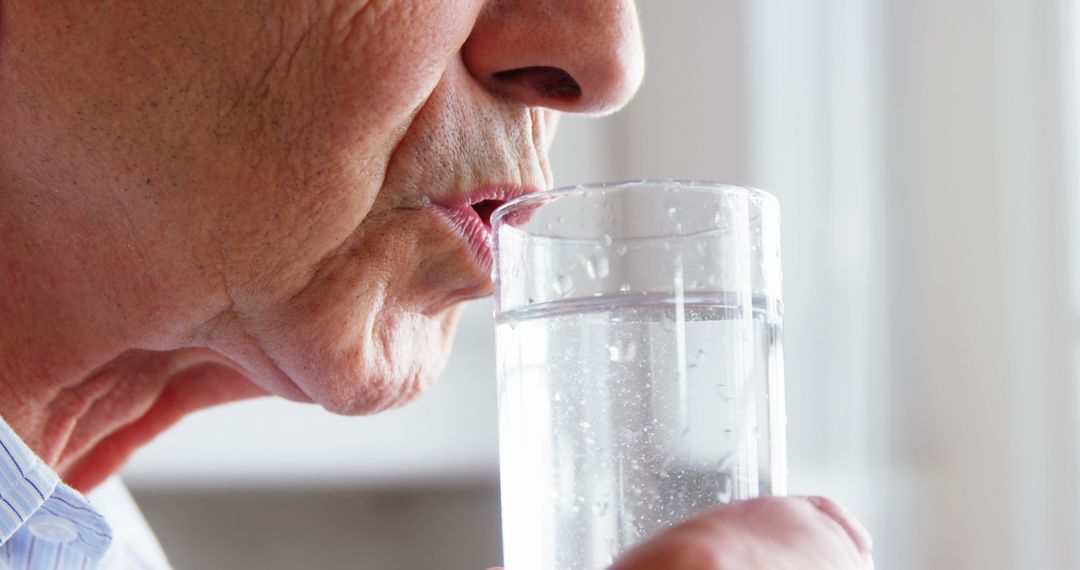 Close-up of Elderly Person Drinking Water from Glass - Free Images, Stock Photos and Pictures on Pikwizard.com