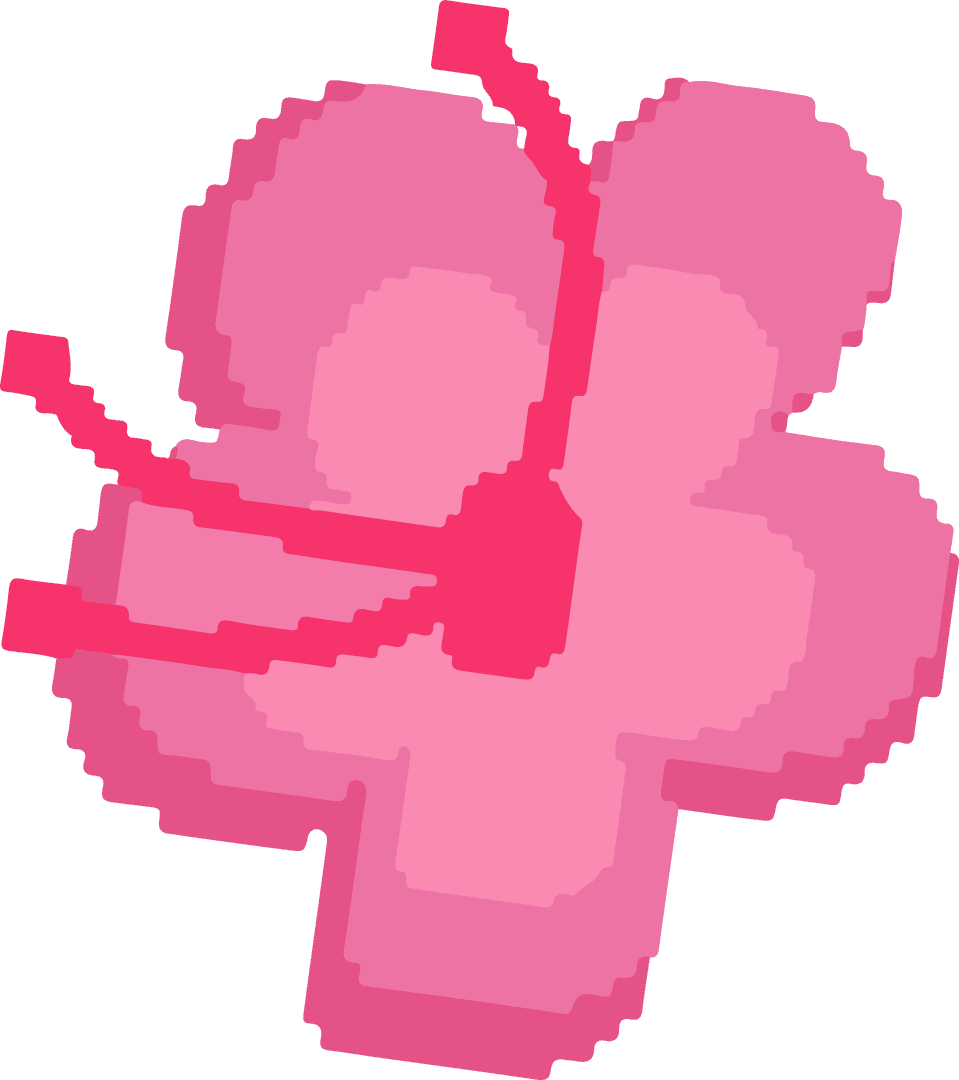 Pixel Art Four-Lobed Clover on Transparent Background
