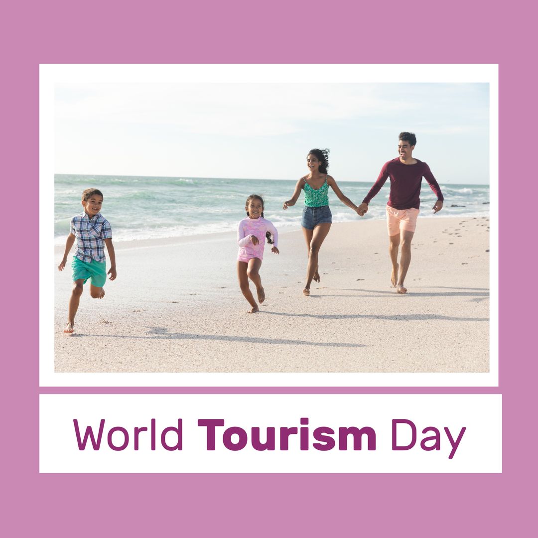 Happy Family Celebrating World Tourism Day at Beach
