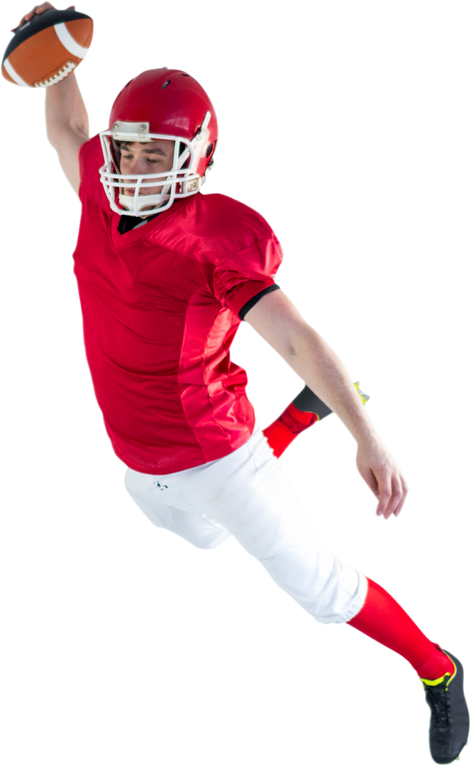 American Football Player in Red Jersey Making Incredible Touchdown in Mid Air on Transparent Backgro - Download Free Stock Images Pikwizard.com