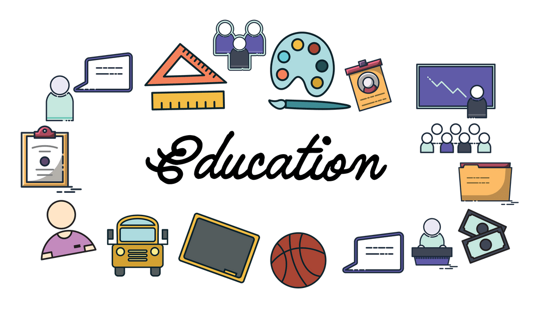 Colorful Education Symbols on Transparent Background for Illustrated Learning