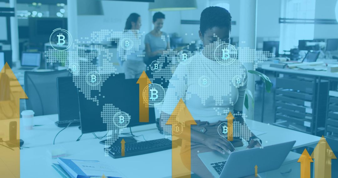 Diverse Team Discussing Cryptocurrency in Modern Office