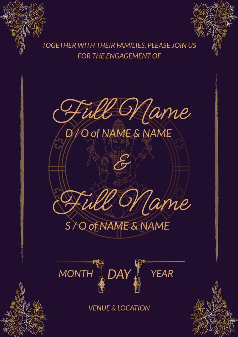 Elegant Engagement Invitation with Golden Indian Pattern on Dark Blue Background - Download Free Stock Templates Pikwizard.com