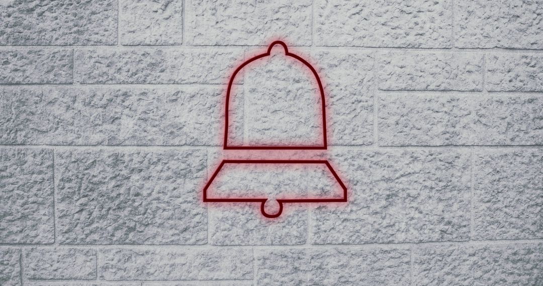 Minimalist Red Bell Outline on Stone Wall