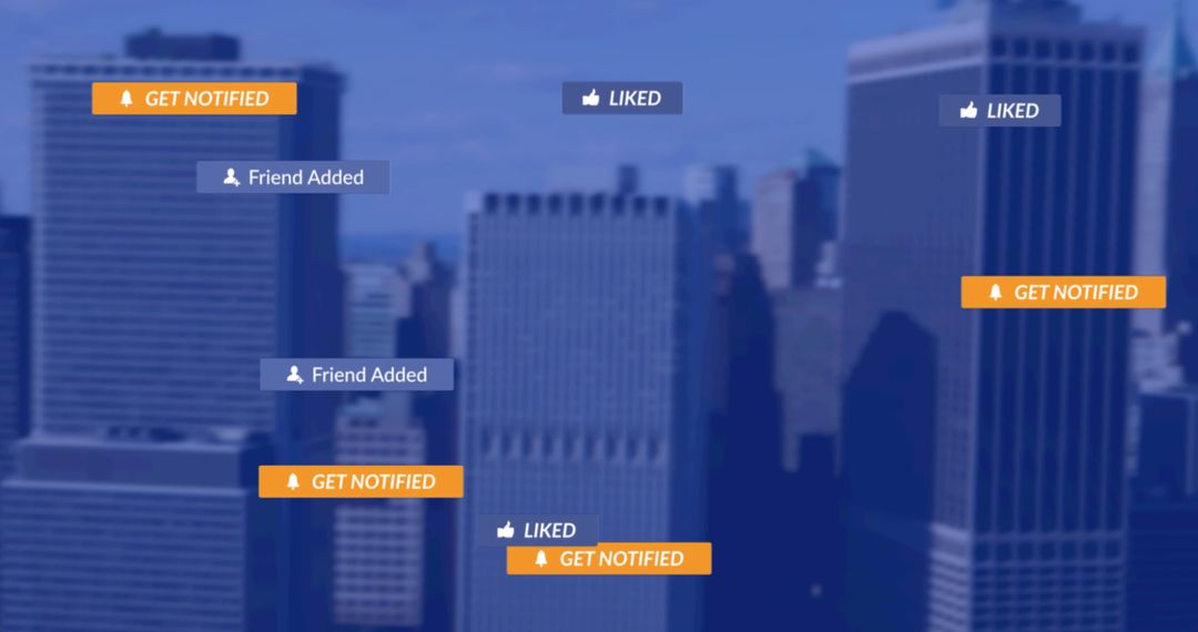 Digital Notifications Hovering Over Urban Landscape