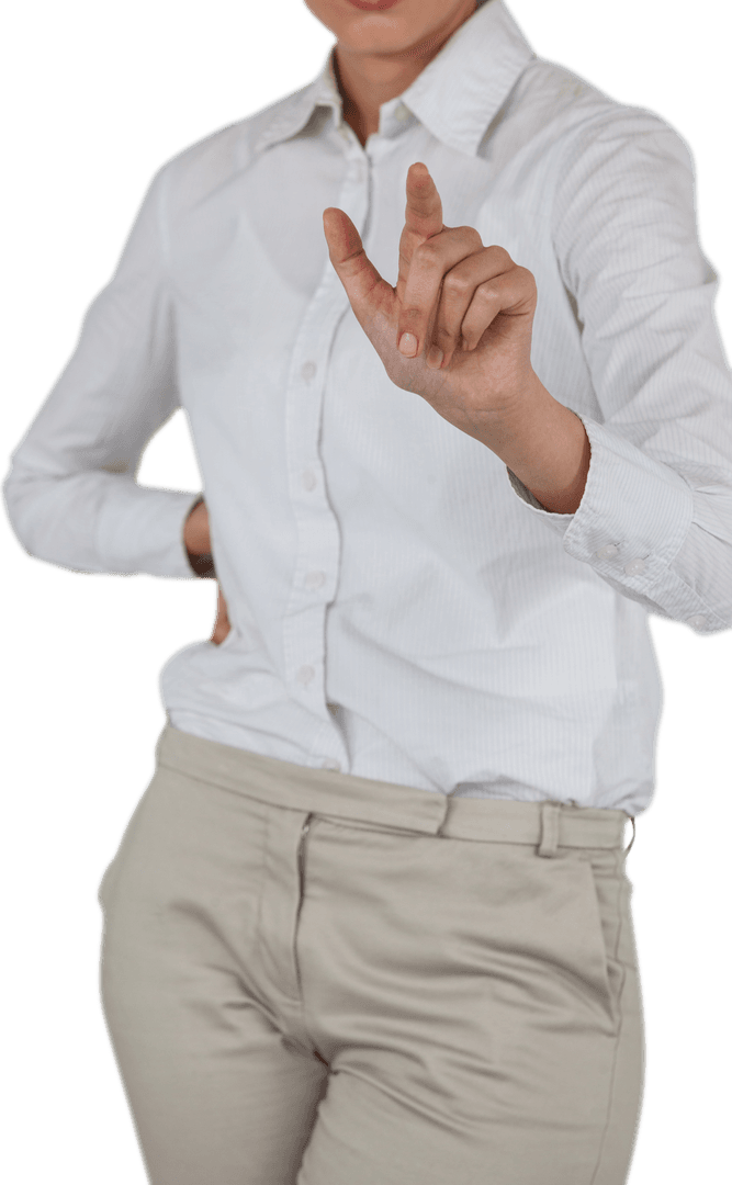 Businesswoman Earnestly Using Transparent Virtual Touchscreen