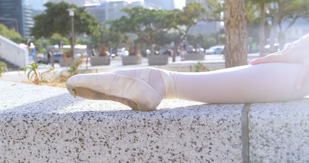 Ballerina Foot in Pointe Shoe Outdoor Urban Setting - Free Images, Stock Photos and Pictures on Pikwizard.com