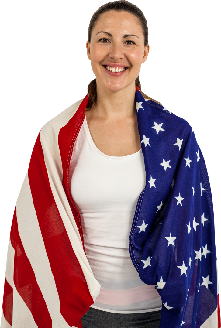 Smiling Woman with Transparent Draped American Flag - Download Free Stock Images Pikwizard.com