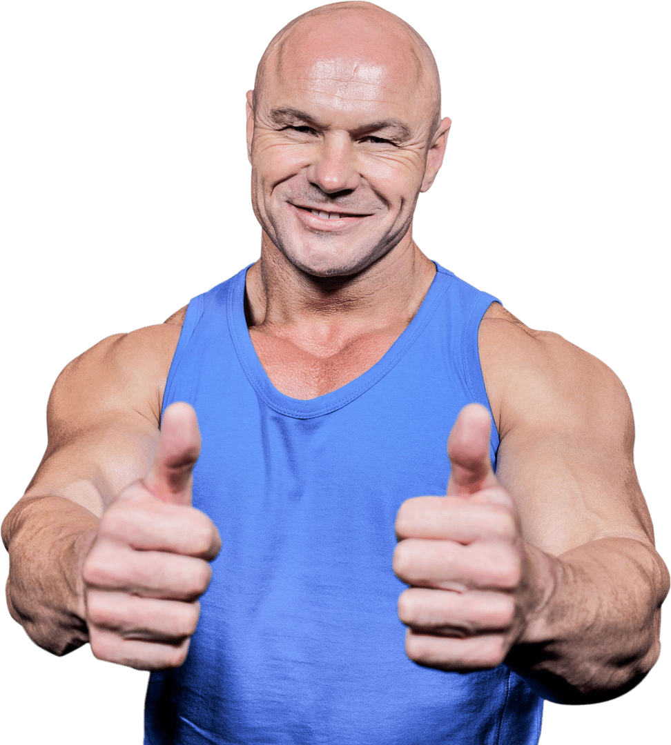 Healthy Man in Blue Tank Showing Thumbs Up on Transparent Background
