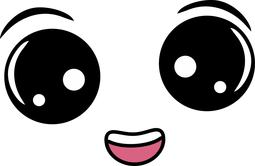 Cute Cartoon Emoticon with Big Eyes on Transparent Background