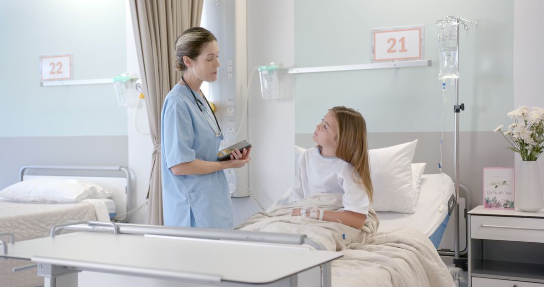 Nurse Taking Care of Young Female Patient in Hospital Room - Free Images, Stock Photos and Pictures on Pikwizard.com