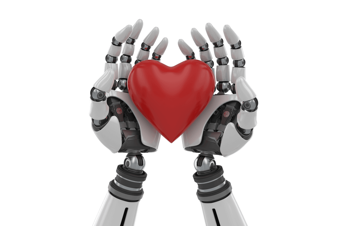 Transparent Bionic Hands Holding Heart Symbol Love Technology