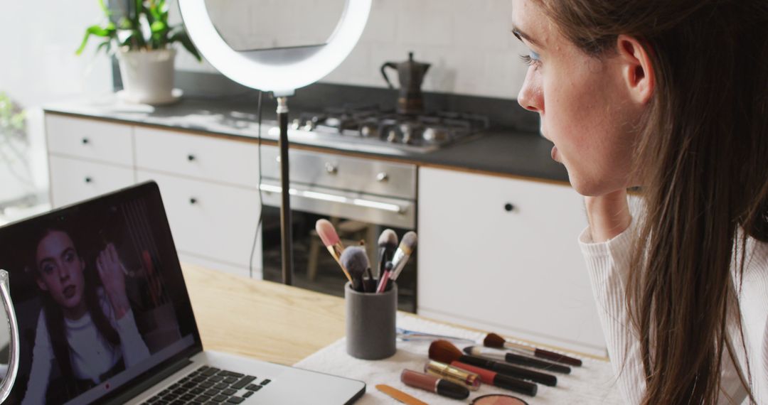 Caucasian non-binary transgender woman making make up image - Free Images, Stock Photos and Pictures on Pikwizard.com