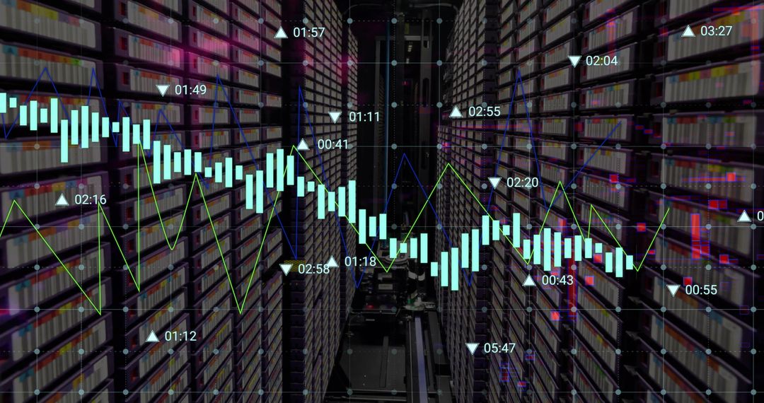 Digital Data Trends Overlay on Server Towers with Graph Analysis