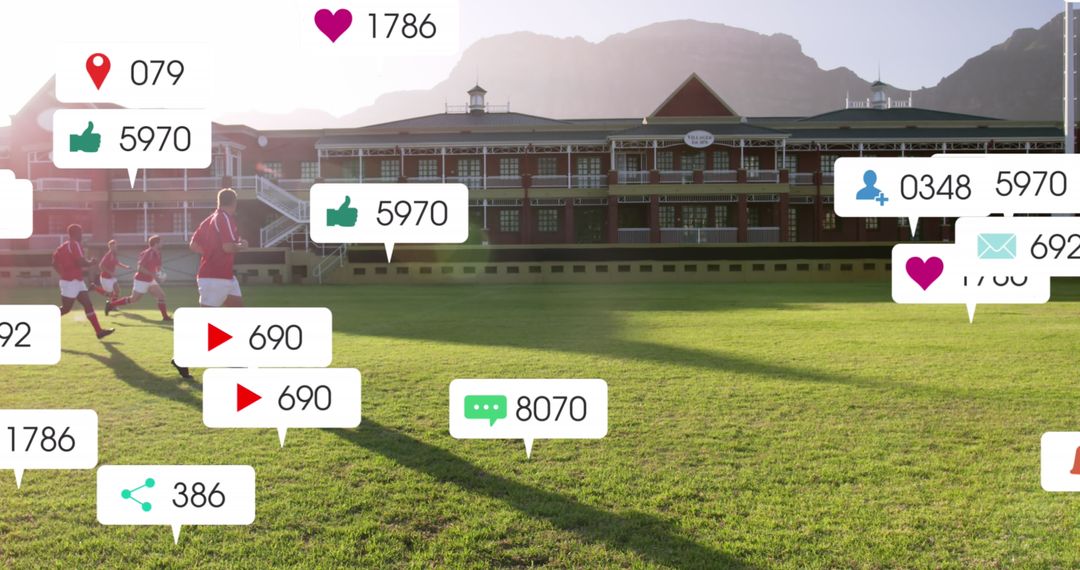 Social Media Metrics Overlay on Rugby Practice Field
