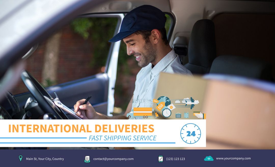 Smiling Delivery Driver Offering Reliable International Shipping Service