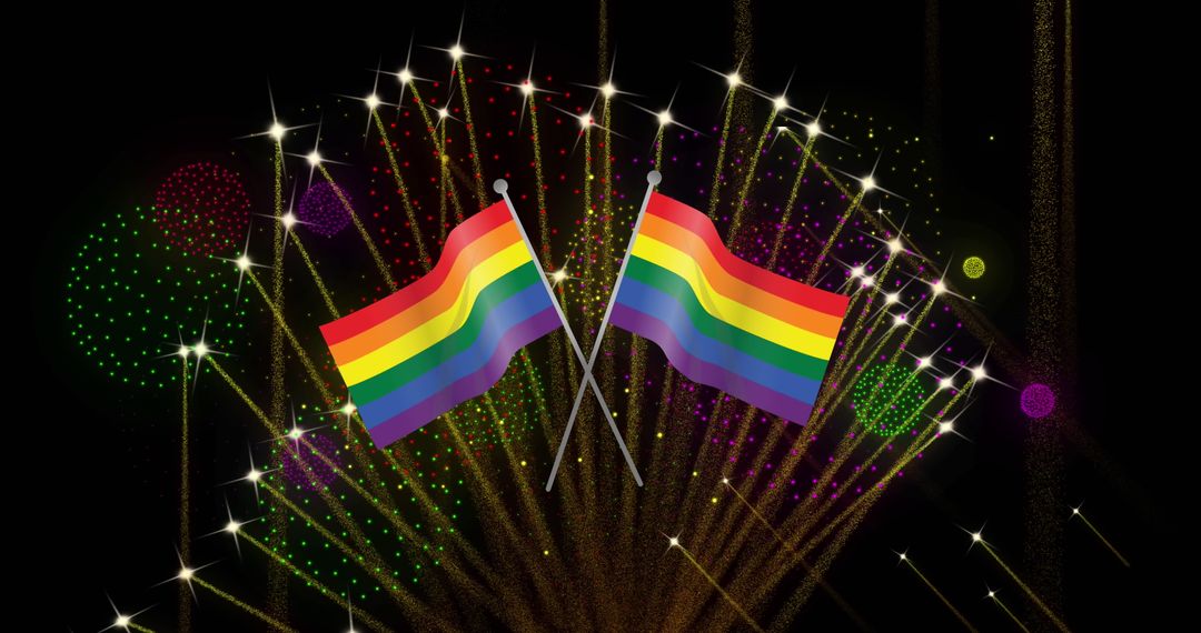 Pride Flags with Explosive Fireworks Display Background
