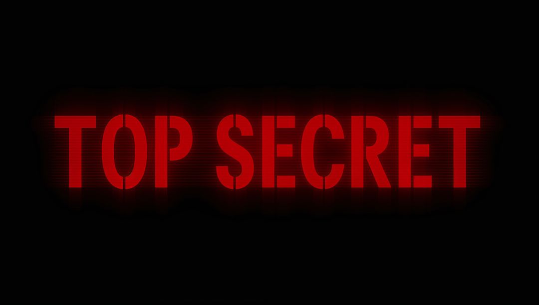 Glowing Red TOP SECRET Stencil Typography on Black Backdrop, High-Contrast Warning Graphic