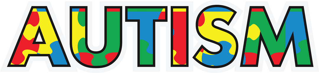 Autism Design with Multicolored Puzzle Text on Transparent Background