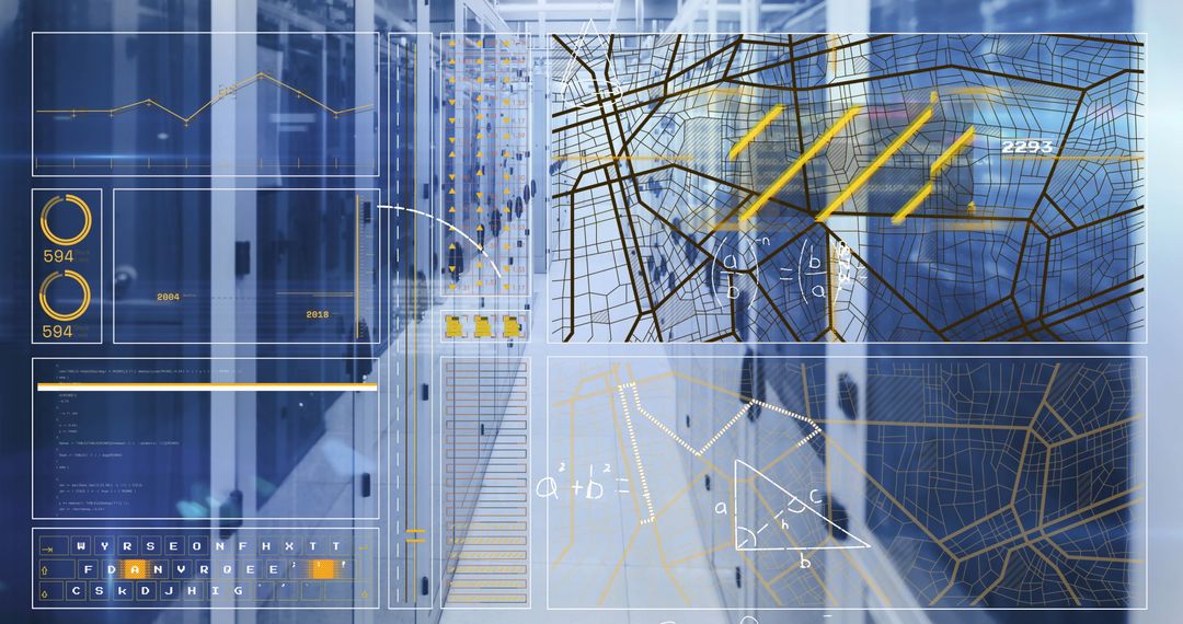 Digital Data Network Displayed Over Computer Servers