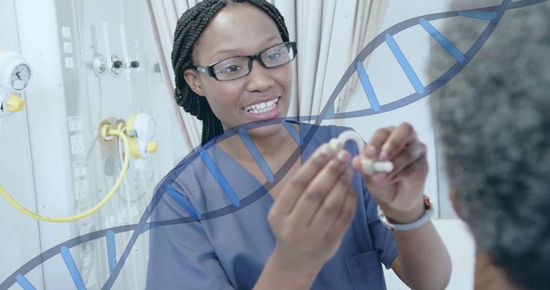 Healthcare Professional Assisting Patient with Hearing Aid
