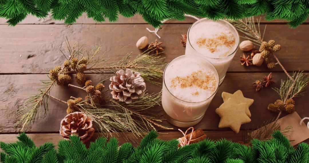 Festive Holiday Eggnog with Pine Branches and Spices