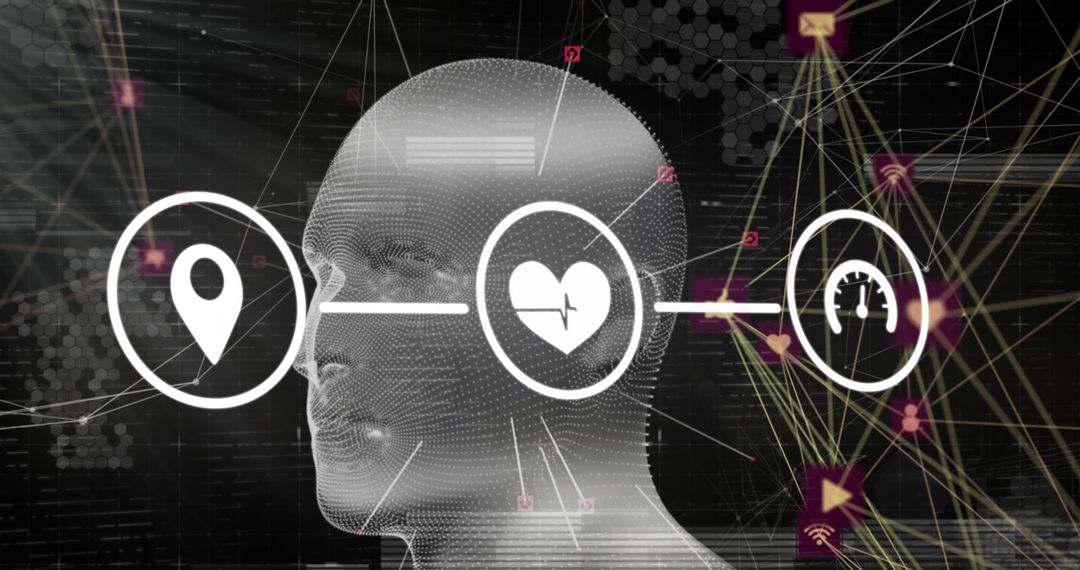 Futuristic AI Interface with Healthcare and Navigation Symbols