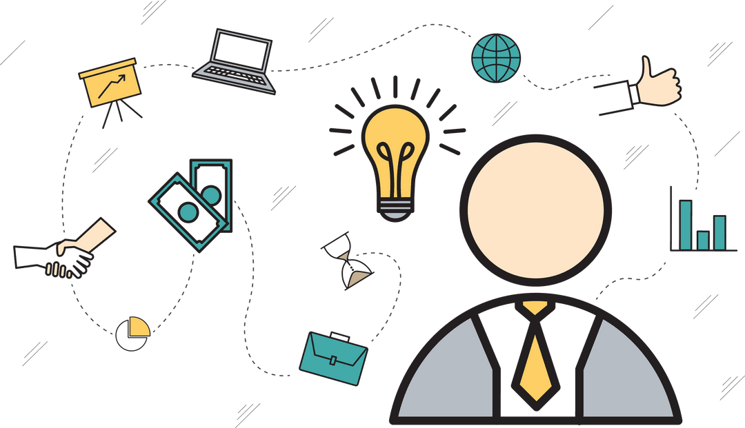 Business Concept Icons Overlay on Transparent Background