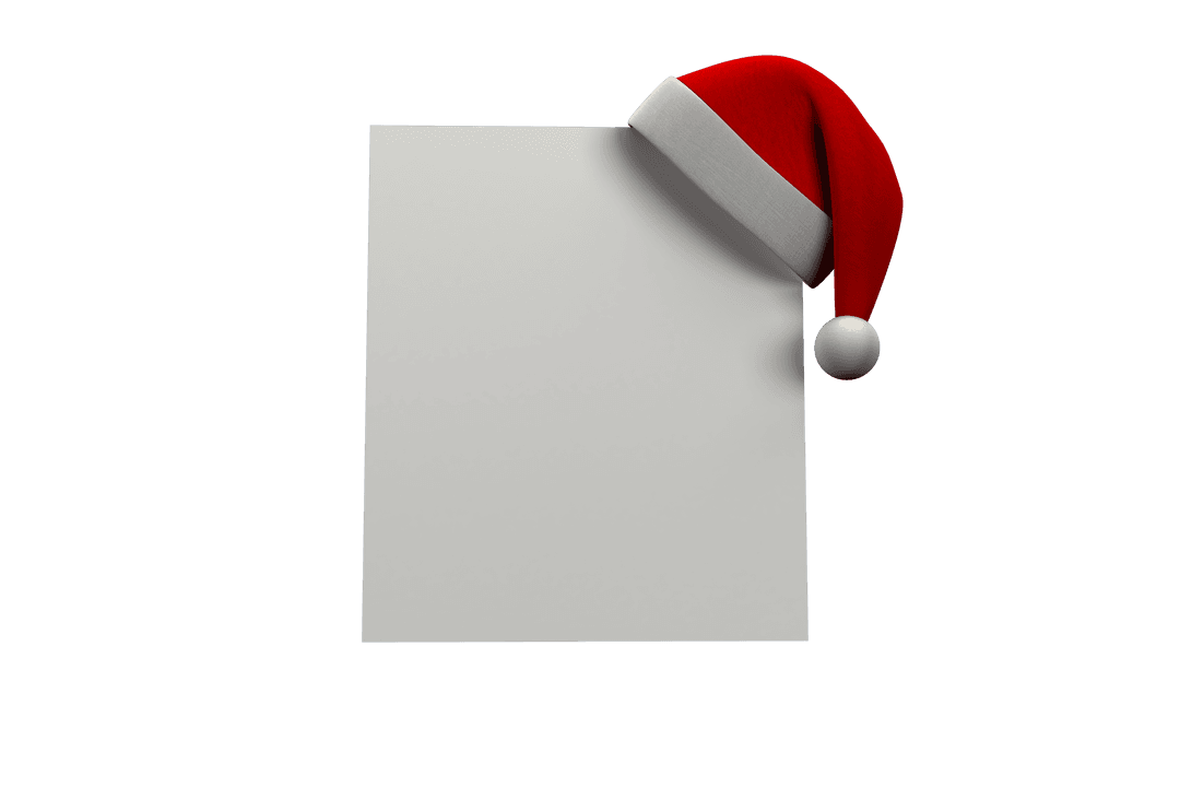 Blank White Sheet with Santa Hat on Transparent Background