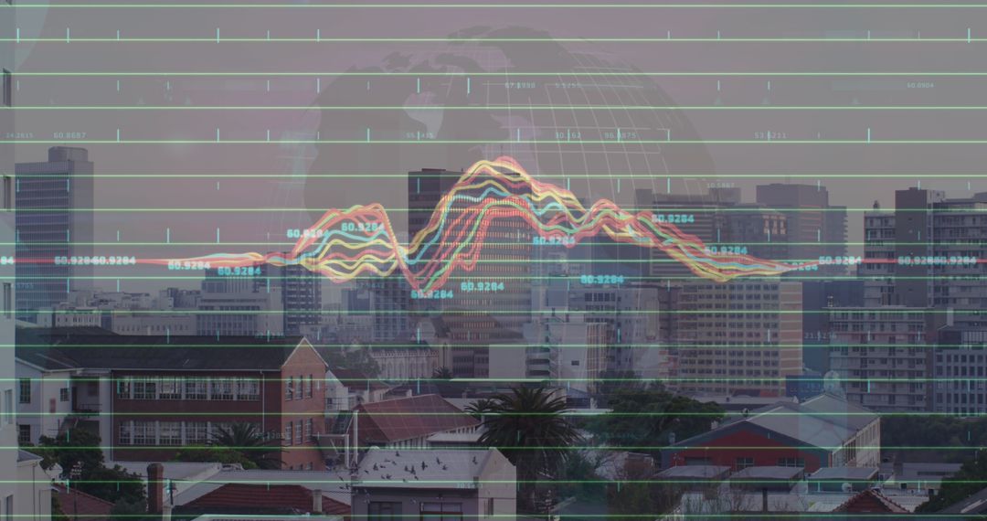Digital Financial Data Overlay with Urban Skyline