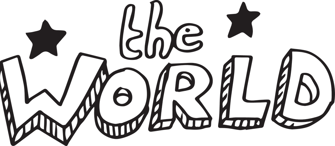 Vintage cartoon style 'the world' text transparent background