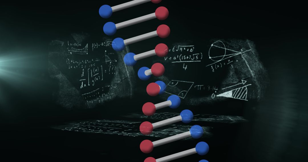 DNA Helix with Mathematical Equations on Chalkboard