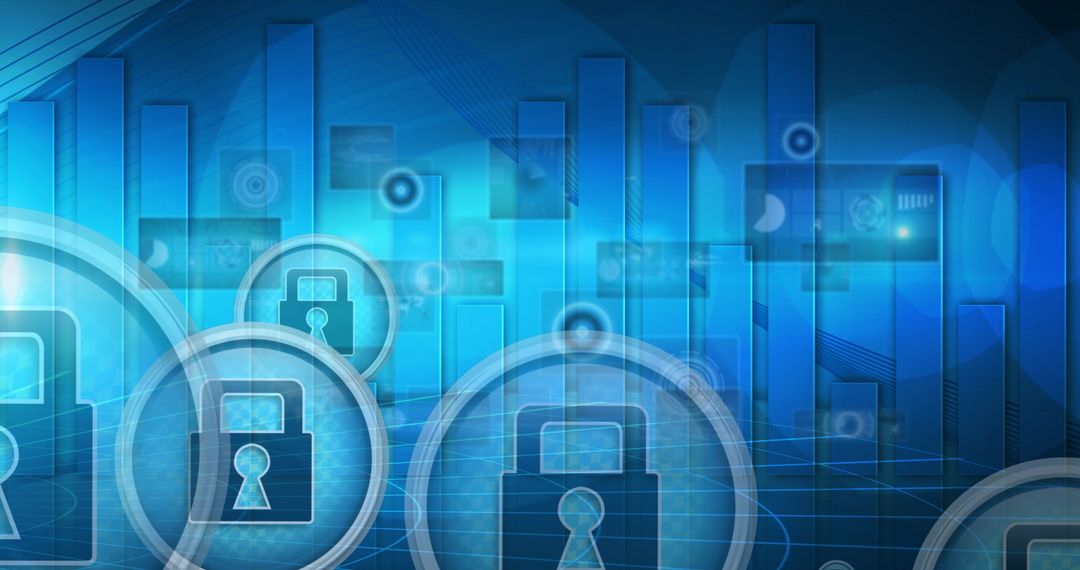 Digital Security Locks with Bar Graphs on Blue Background