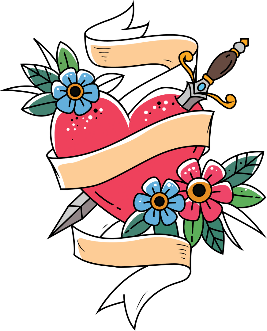 Heart Emblem Sword Flowers Transparency Design