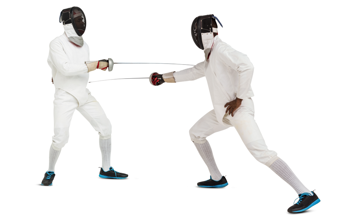 Caucasian Male Fencers in Action Mid Sword Swipe Transparent Background - Download Free Stock Images Pikwizard.com