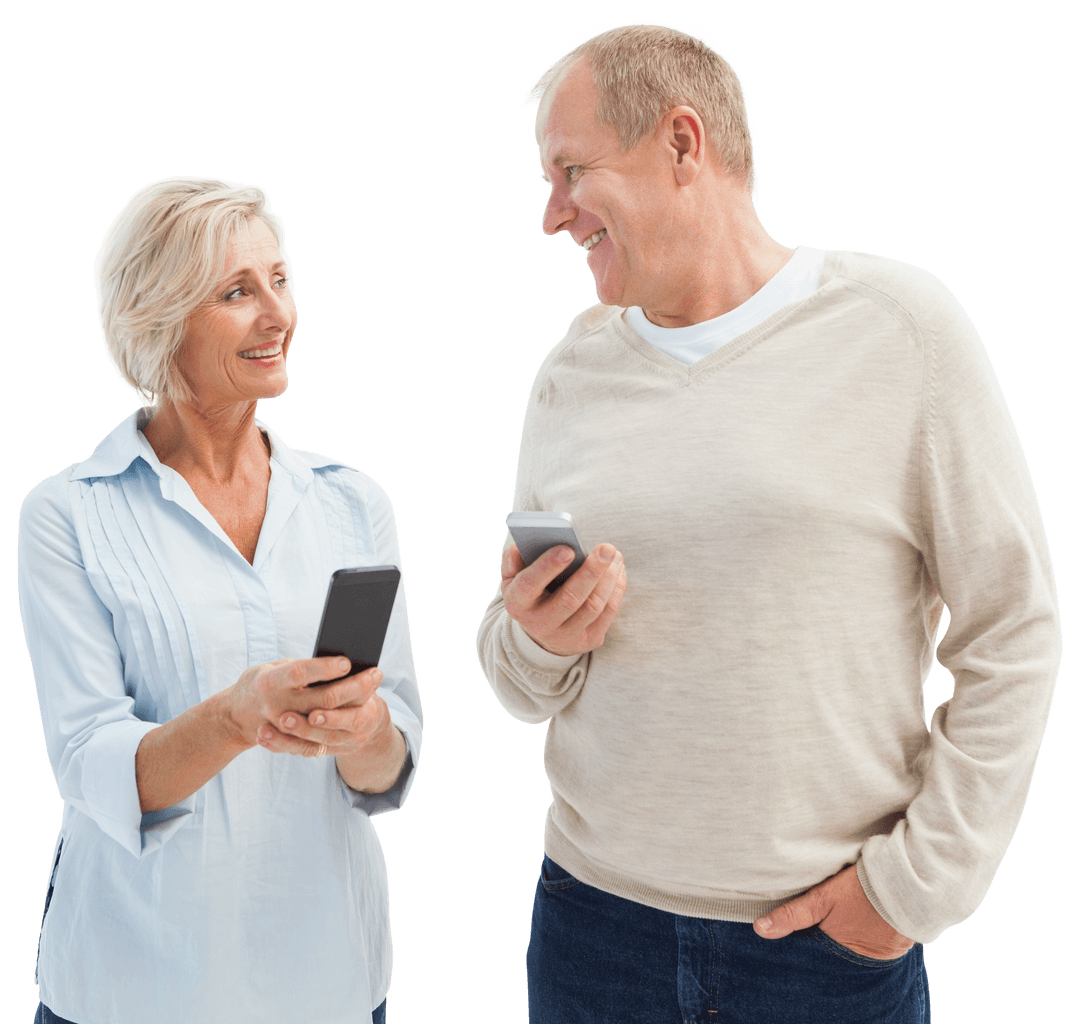 Happy Mature Couple Using Smartphones Isolated Transparent Background - Download Free Stock Images Pikwizard.com