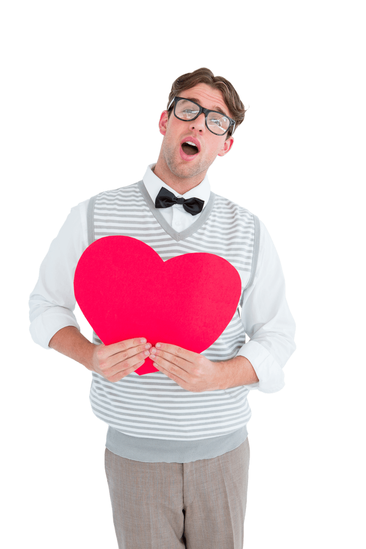 Funny Dude with Heart Card on Transparent Background