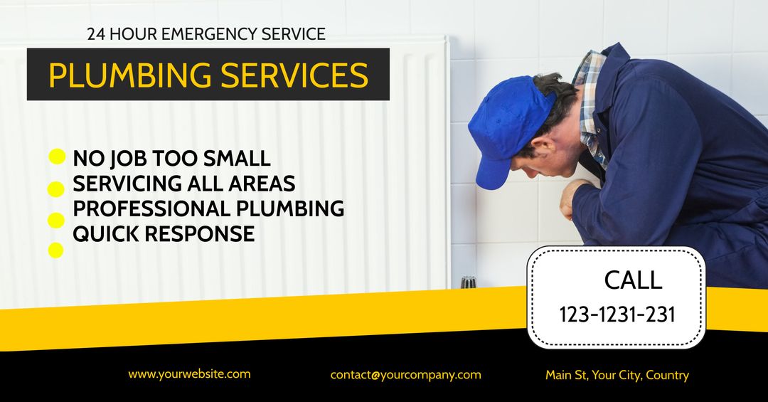 Focused Plumber Fixing Sink for Reliable Plumbing Services Advertisement