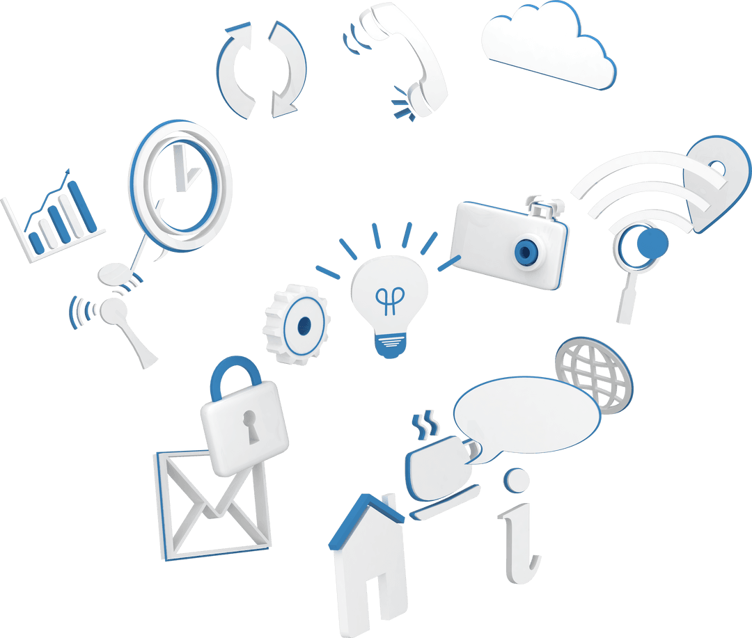 Transparent Internet Icons with 3D WiFi and Security Symbols