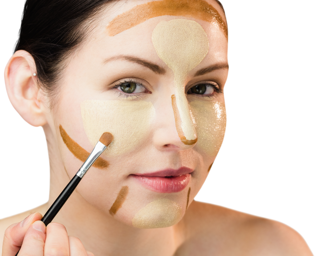 Close-Up of Woman Doing Face Contouring with Makeup Brush on Transparent Background - Download Free Stock Images Pikwizard.com