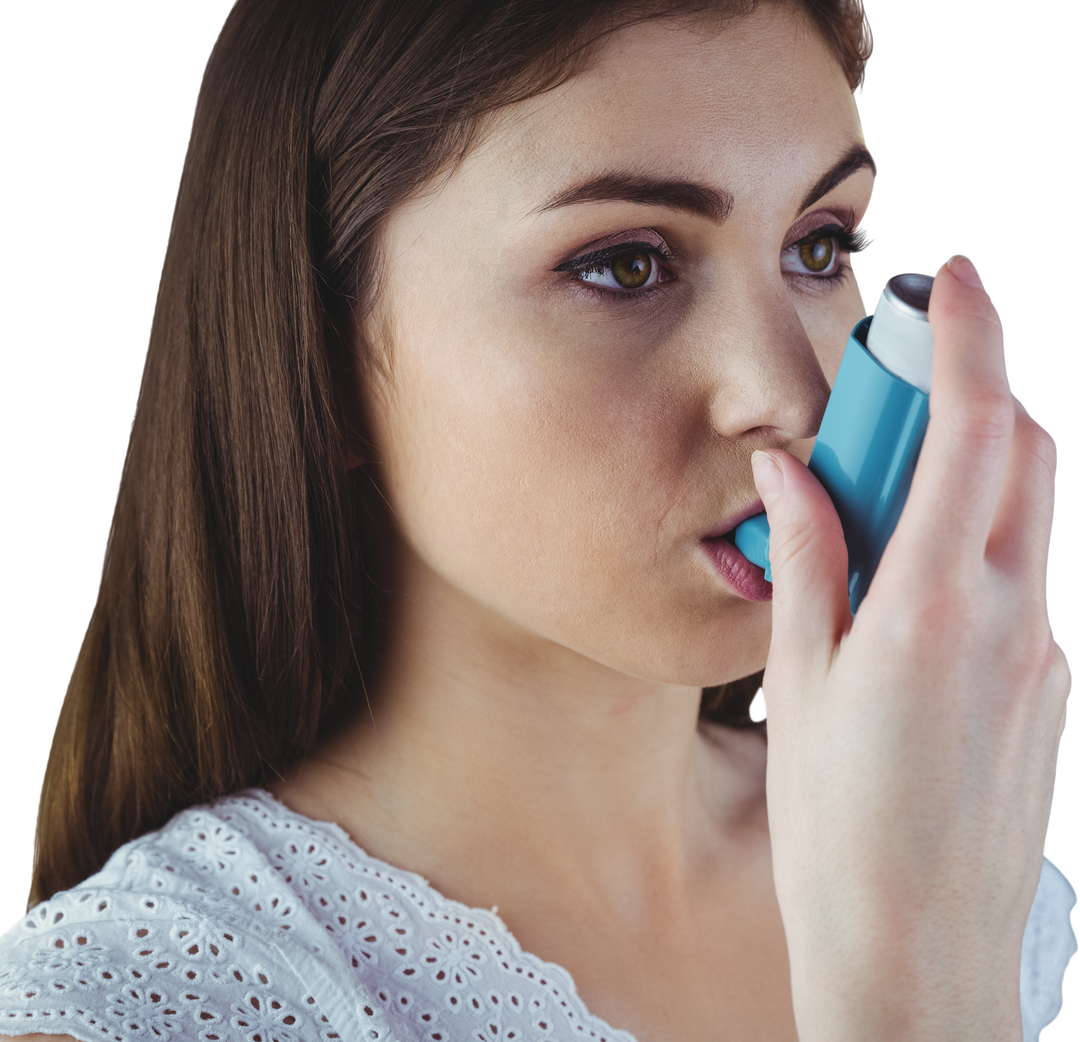 Transparent Portrait of Young Woman Using Asthma Inhaler, Close-Up - Download Free Stock Images Pikwizard.com