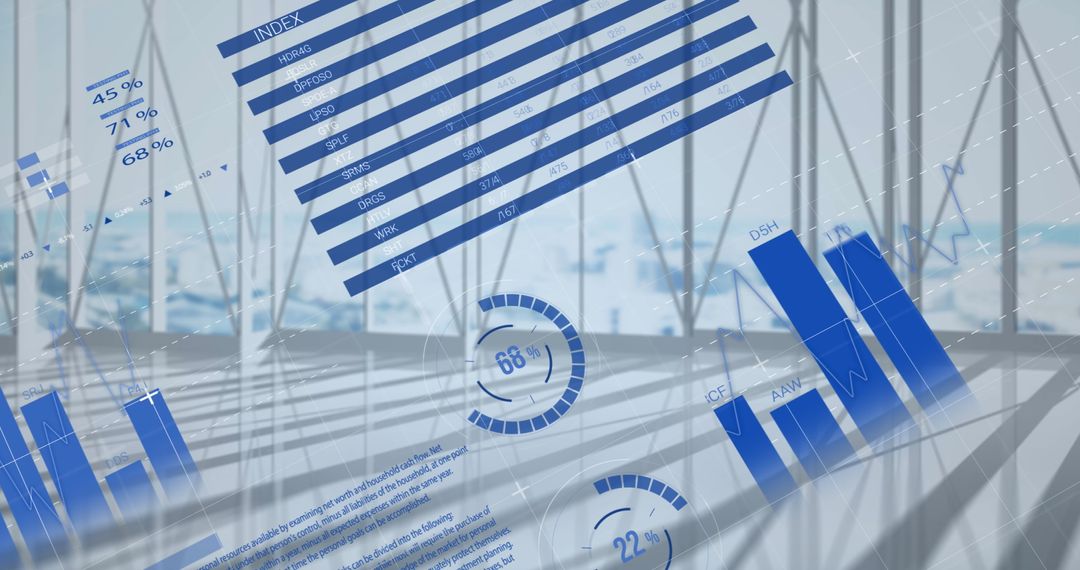 Infographic Interface Overlaying Modern Architecture