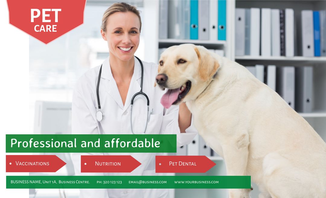 Smiling Veterinarian with Dog Promoting Trusted Pet Healthcare Services - Download Free Stock Templates Pikwizard.com