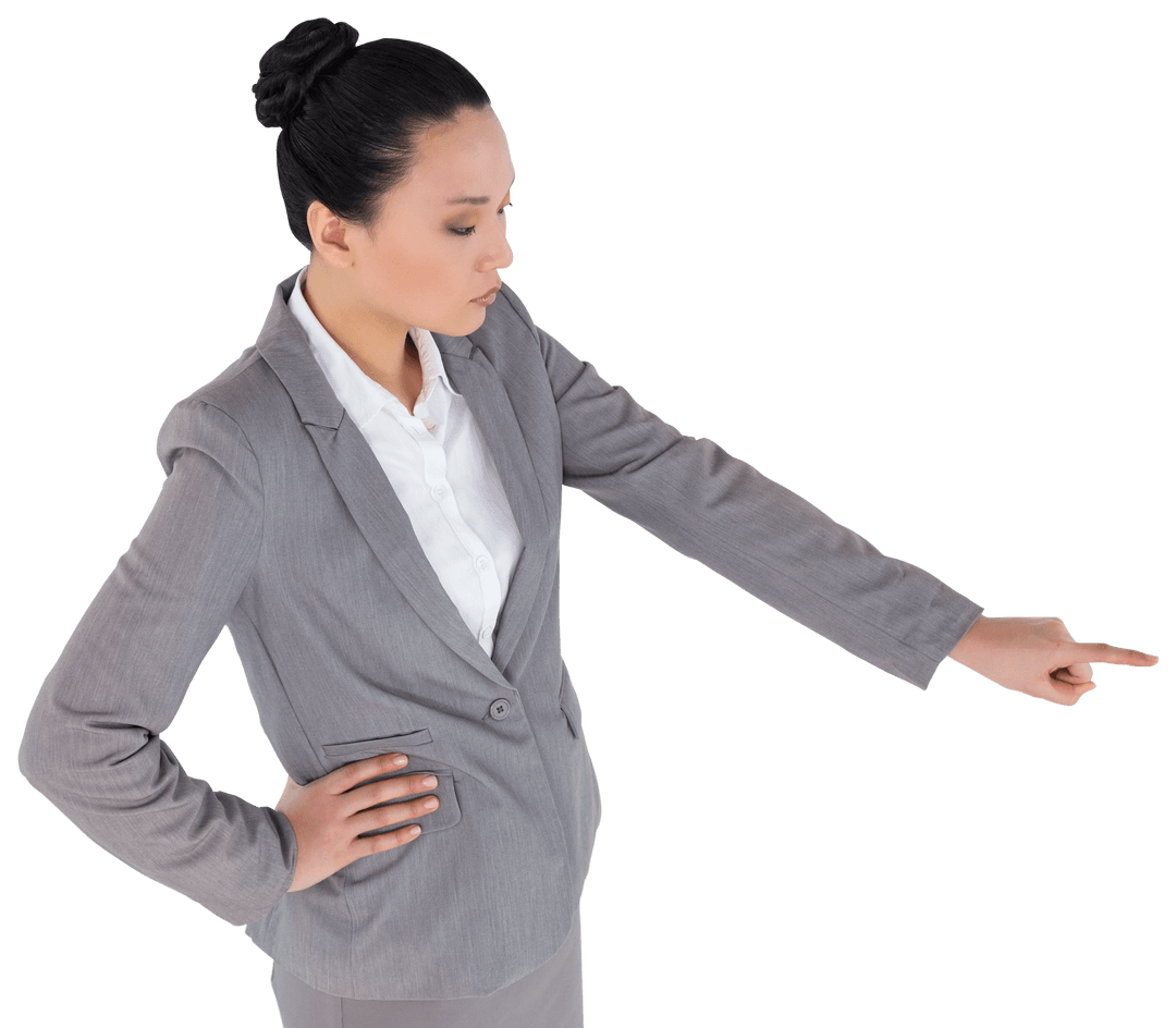 Transparent Businesswoman Pointing with Determination